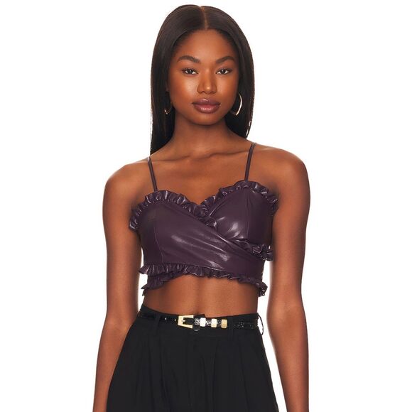 NWT Revolve Majorelle Issa Crop Top Deep Plum Vegan Leather MSRP $148 Medium 6-8 - Picture 1 of 13